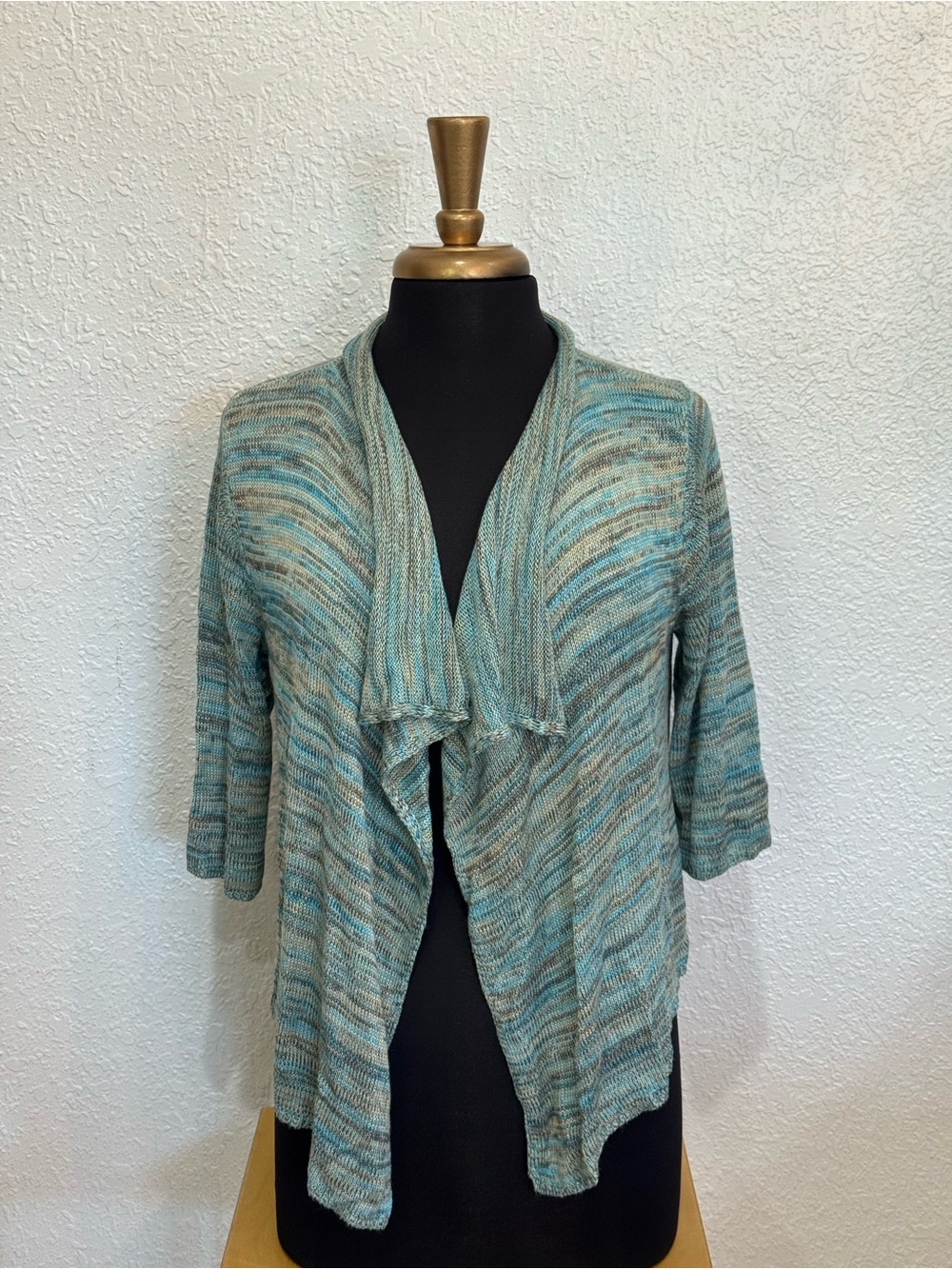 Light Teal Open-Front Women's Sweater Cardigan